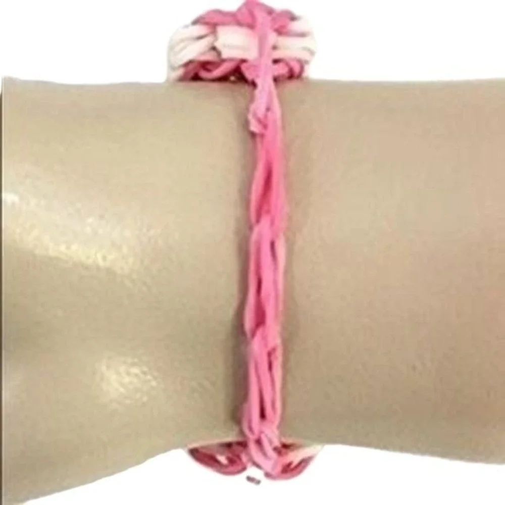 Rainbow Loom Bracelet Pink White‎ Breast Cancer Awareness Handmade Survivor USA